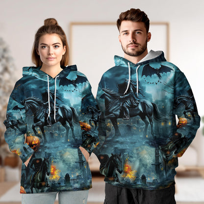 Netecom Headless Horseman 3D Hoodie with Front Pocket, Unisex Casual All Over Halloween Graphic Sweatshirt
