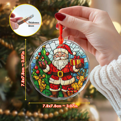 Netecom Christmas Santa Claus & Reindeer Glass Ornament – Stained Glass Tree Decoration, Holiday Gift Keepsake, 3 in