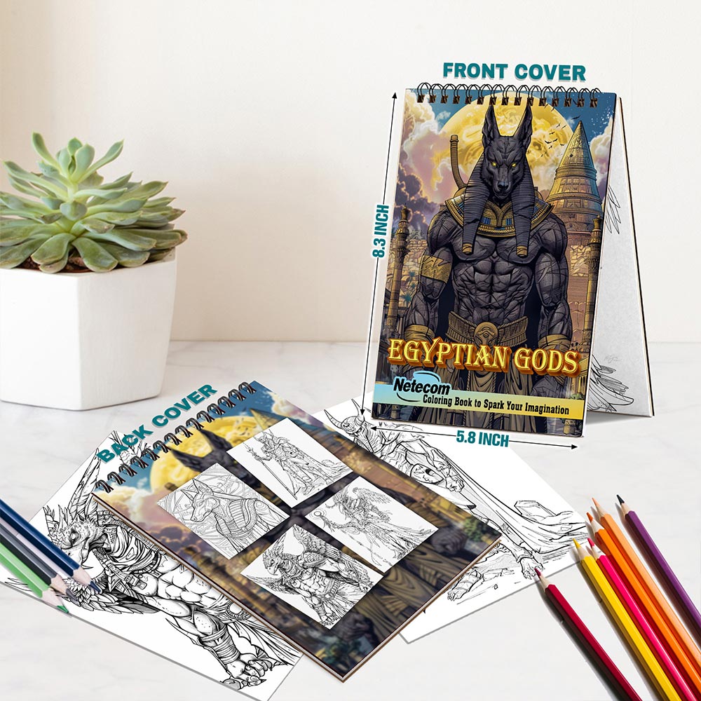 Netecom Egyptian Gods Spiral Bound Coloring Book For Adults