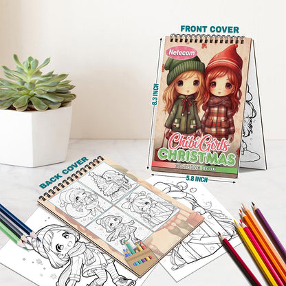 Chibi Girls Christmas Spiral Bound Coloring Book For Adults