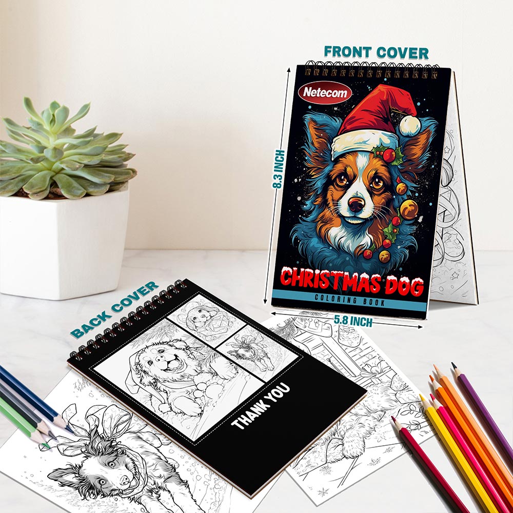 Netecom Christmas Dog Spiral Bound Coloring Book For Adults