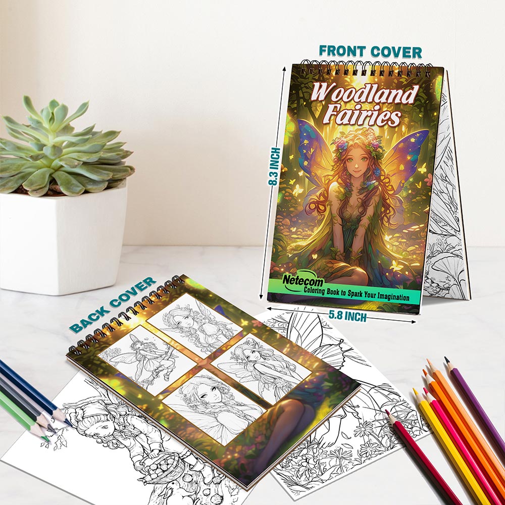 Netecom Woodland Fairies Spiral Bound Coloring Book For Adults