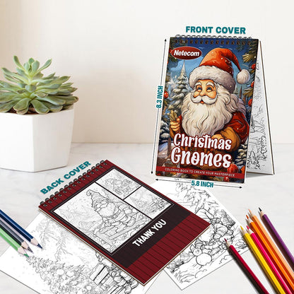 Netecom Christmas Gnomes Spiral Bound Coloring Book For Adults