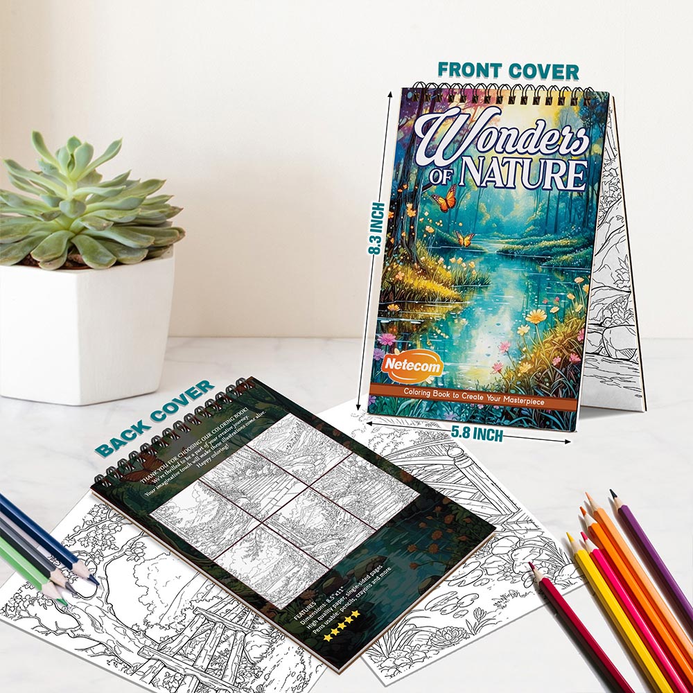 Netecom Wonders of Nature Spiral Bound Coloring Book For Adults
