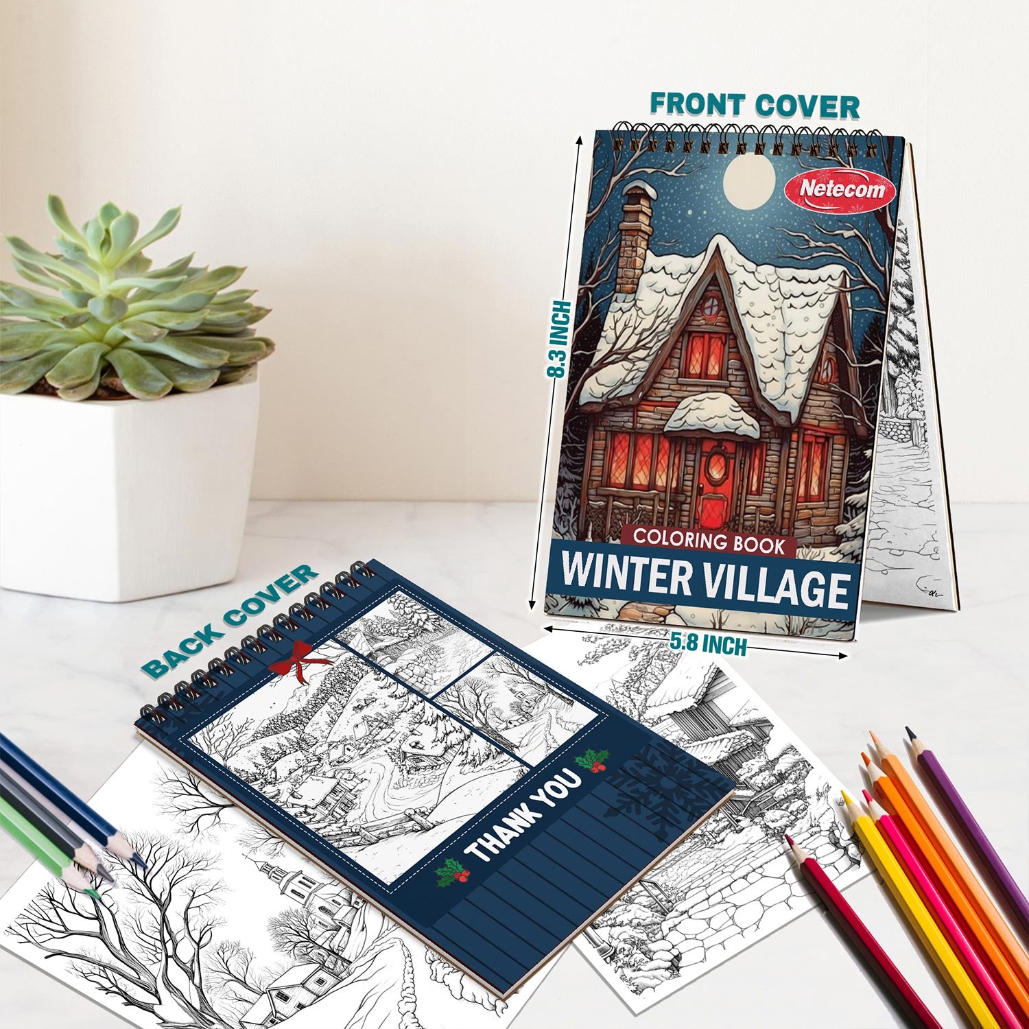 Netecom Winter Village Spiral Bound Coloring Book For Adults