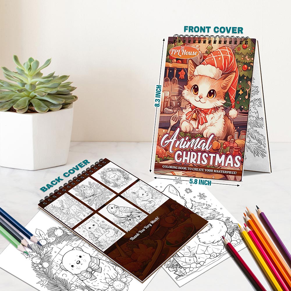Animals Christmas Spiral Bound Coloring Book For Adults