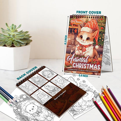 Animals Christmas Spiral Bound Coloring Book For Adults