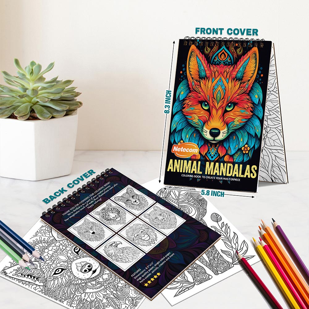 Netecom Animal Mandalas Spiral Bound Coloring Book For Adults