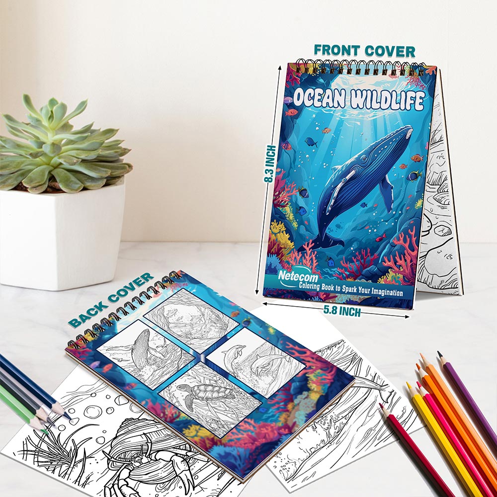 Netecom Ocean Wildlife Spiral Bound Coloring Book For Adults