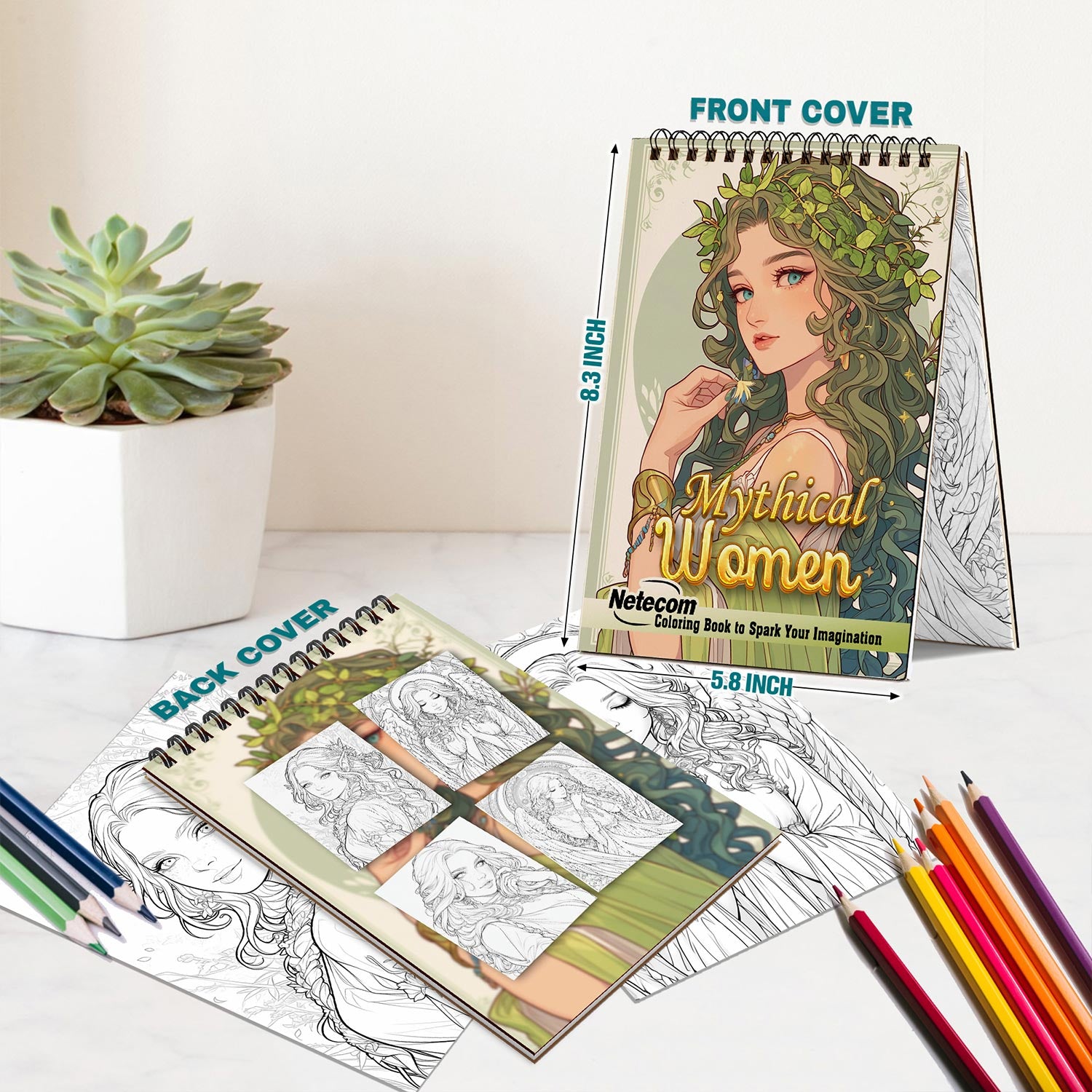 Netecom Mythical Women Spiral Bound Coloring Book For Adults
