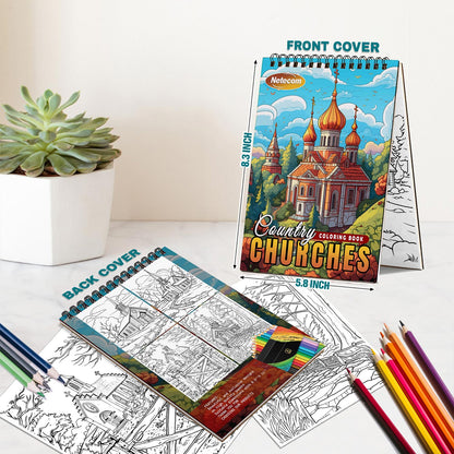 Netecom Country Churches Spiral Bound Coloring Book For Adults