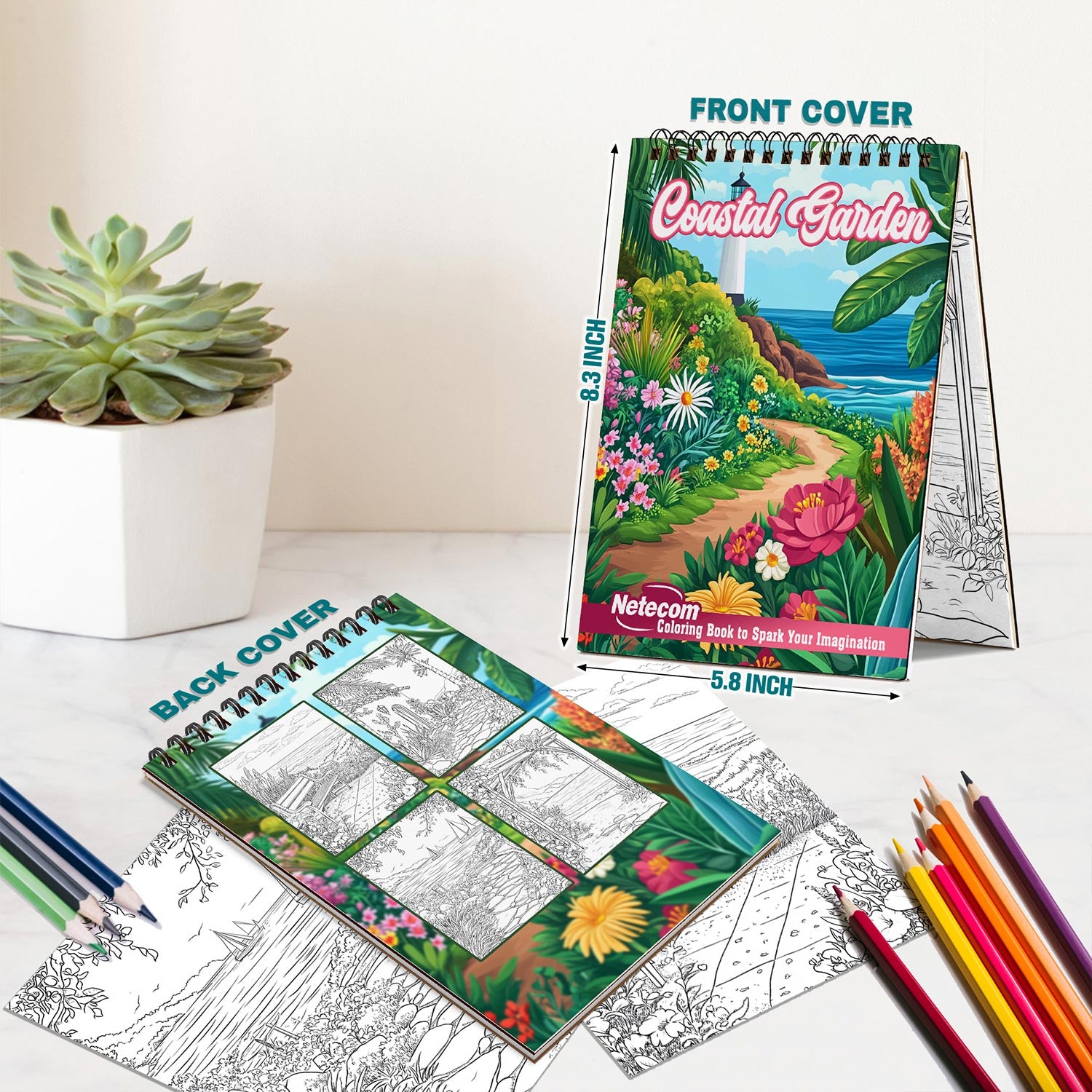 Netecom Coastal Garden Spiral Bound Coloring Book For Adults