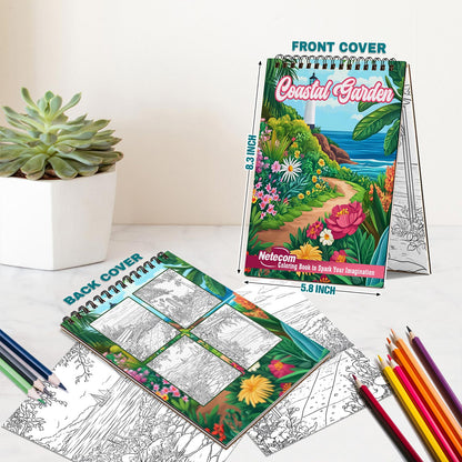 Netecom Coastal Garden Spiral Bound Coloring Book For Adults