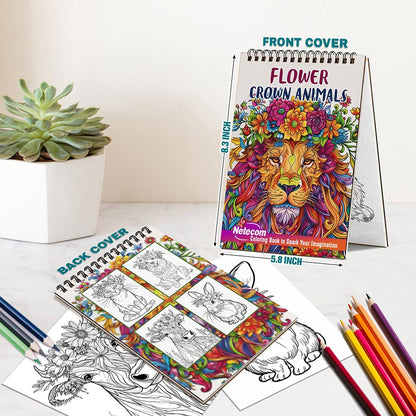Netecom Flower Crown Animals Spiral Bound Coloring Book For Adults