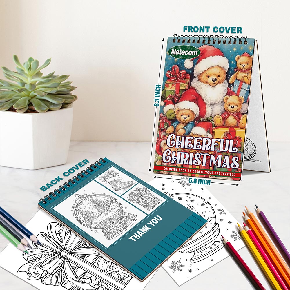 Cheerful Christmas Spiral Bound Coloring Book For Adults
