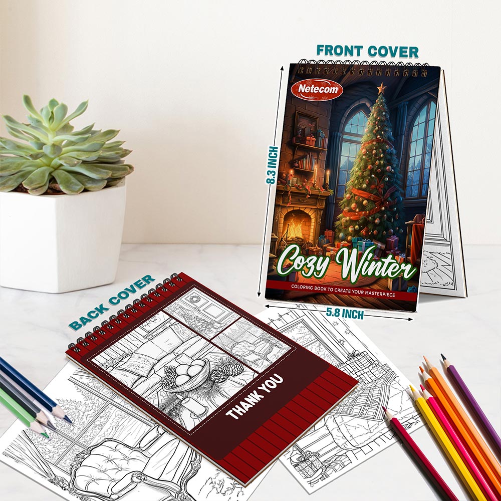 Netecom Cozy Winter Spiral Bound Coloring Book For Adults