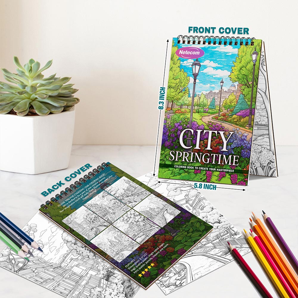 City Springtime Spiral Bound Coloring Book For Adults