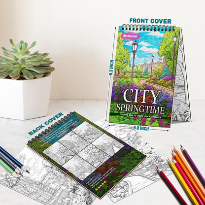 City Springtime Spiral Bound Coloring Book For Adults