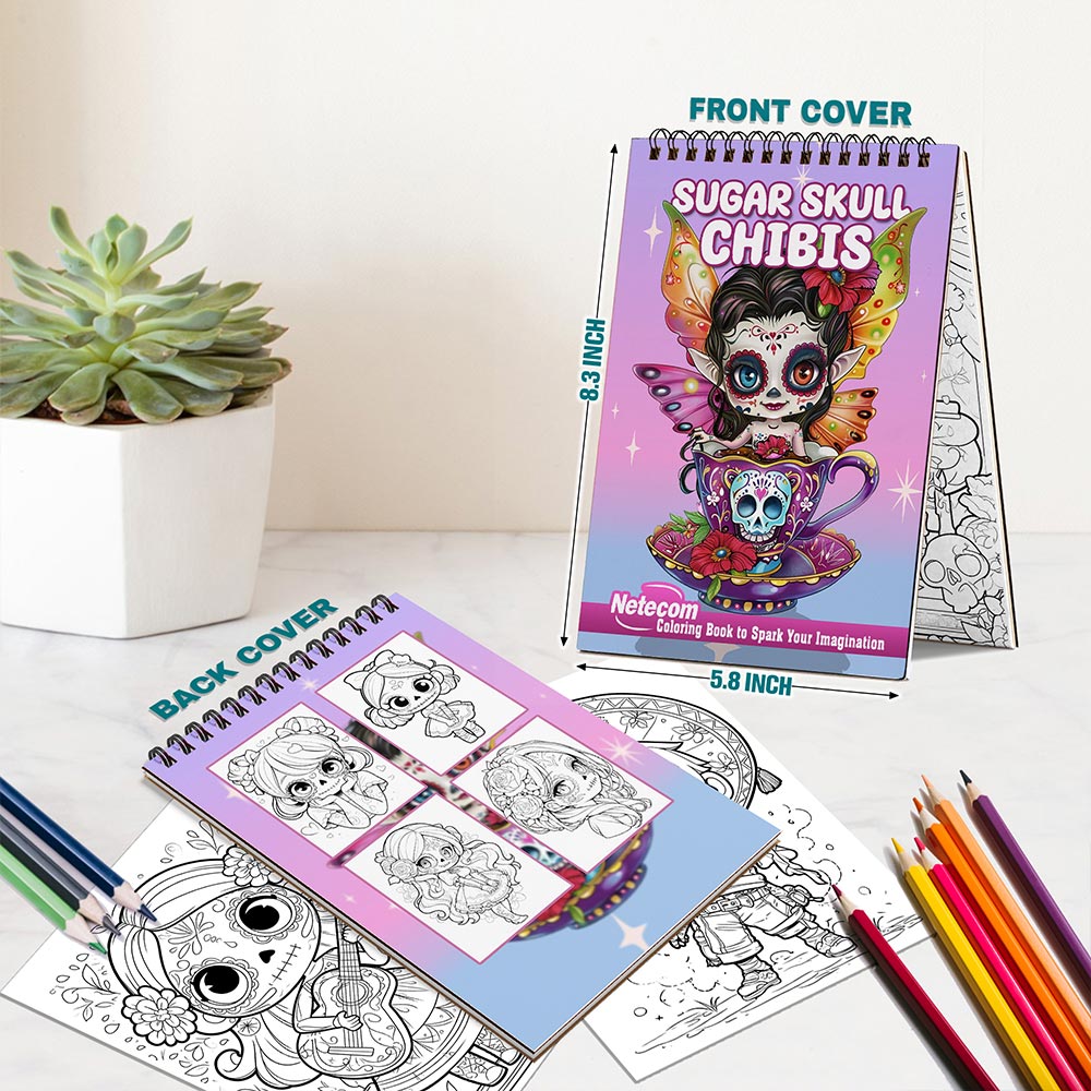 Netecom Sugar Skull Chibis Spiral Bound Coloring Book For Adults