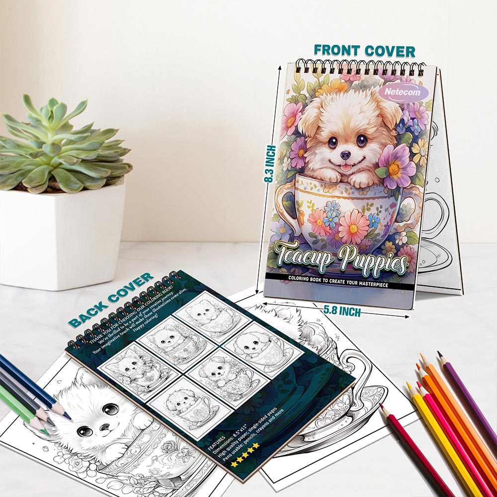 Netecom Teacup Puppies Spiral Bound Coloring Book For Adults
