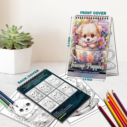 Netecom Teacup Puppies Spiral Bound Coloring Book For Adults