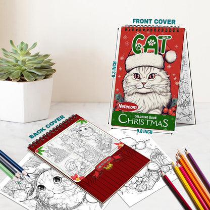 Christmas Cat Spiral Bound Coloring Book For Adults