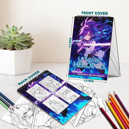 Netecom Anime Heroines Girls Spiral Bound Coloring Book For Adults