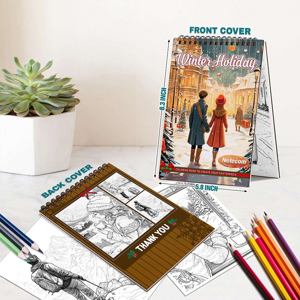 Netecom Winter Holiday Spiral Bound Coloring Book For Adults