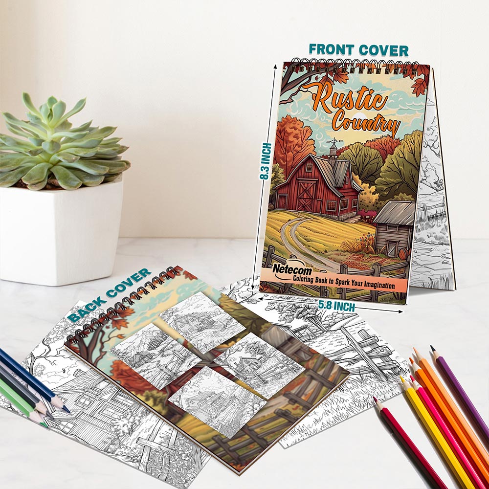 Netecom Rustic Country Spiral Bound Coloring Book For Adults
