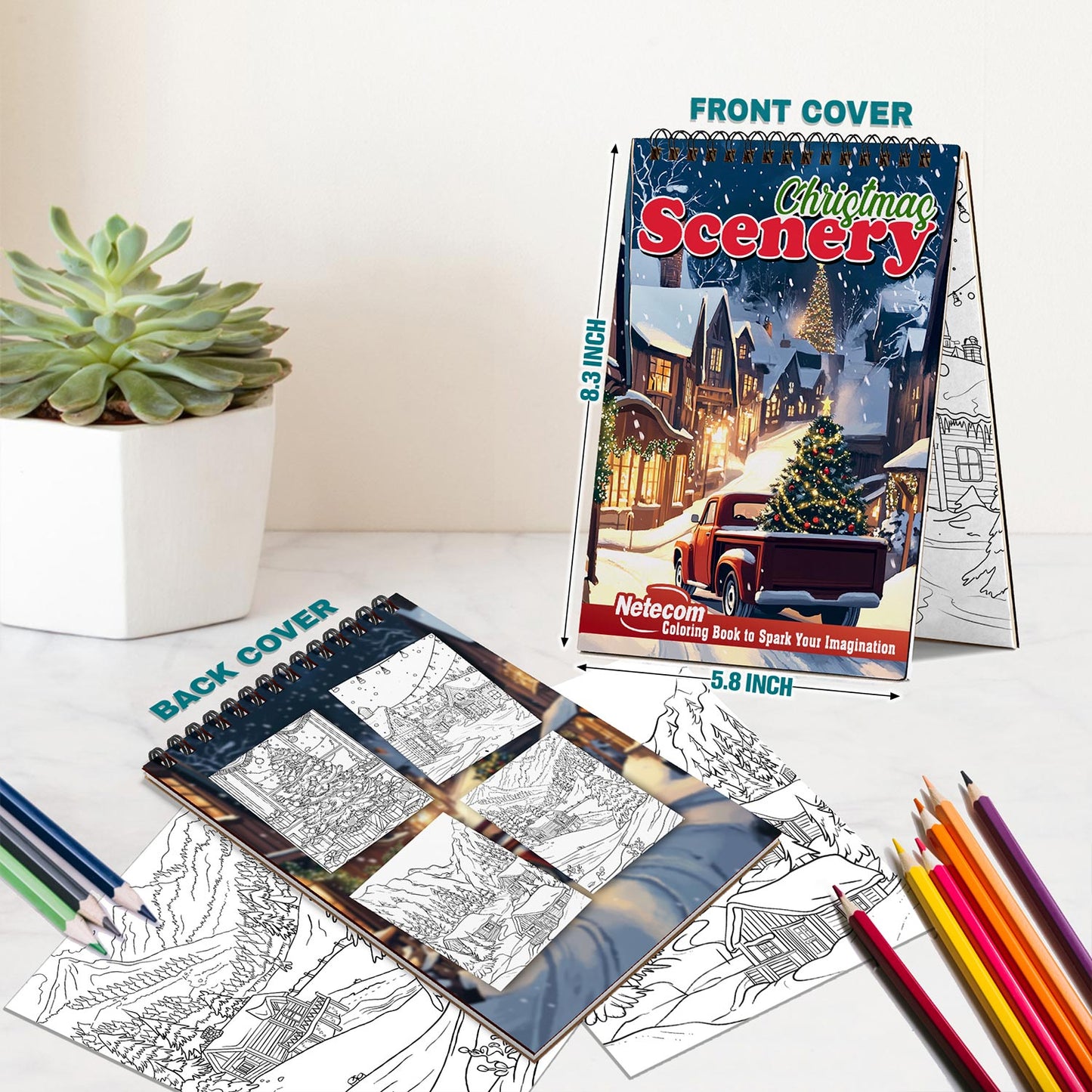 Netecom Christmas Scenery Spiral Bound Coloring Book For Adults