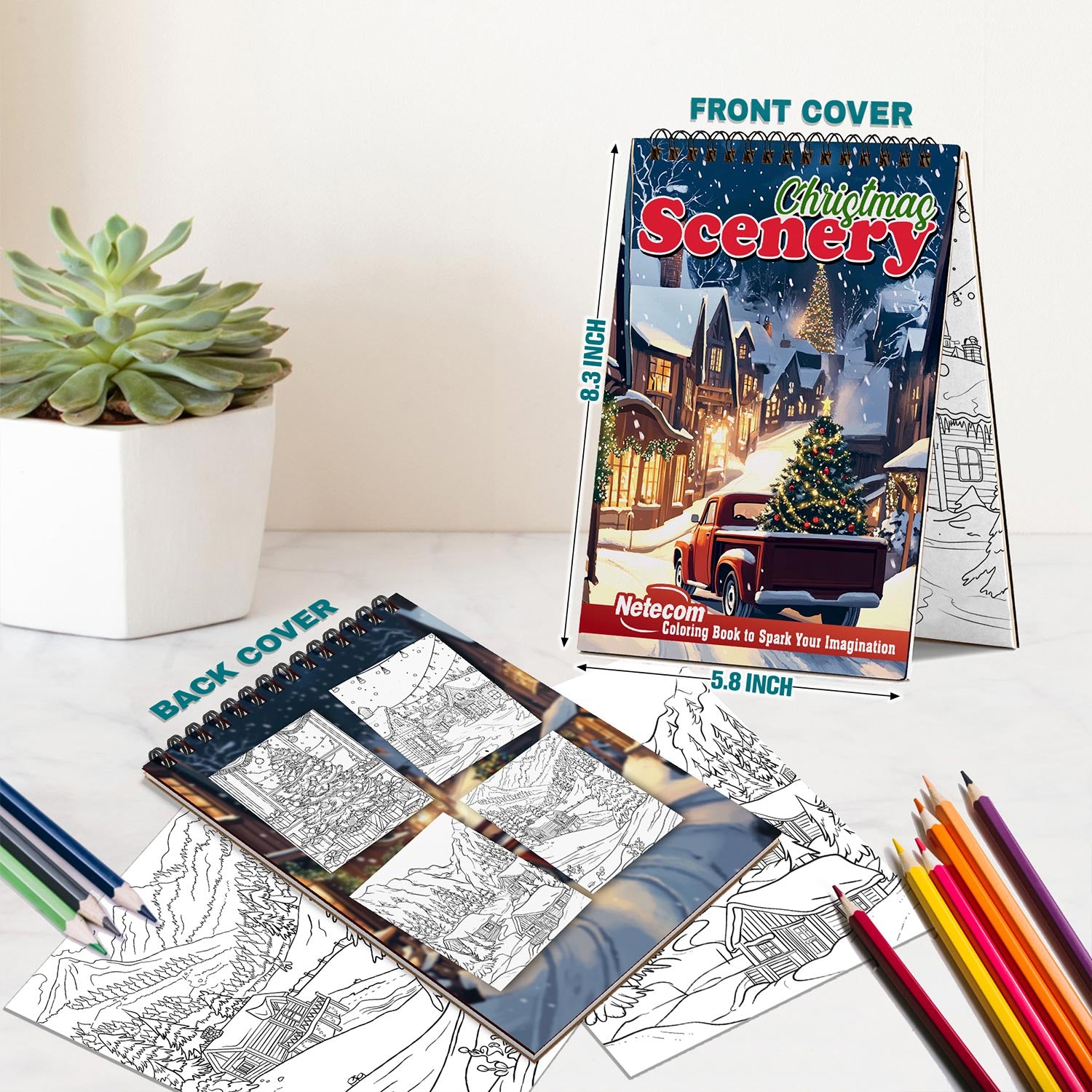 Netecom Christmas Scenery Spiral Bound Coloring Book For Adults