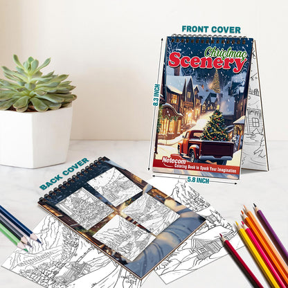 Netecom Christmas Scenery Spiral Bound Coloring Book For Adults