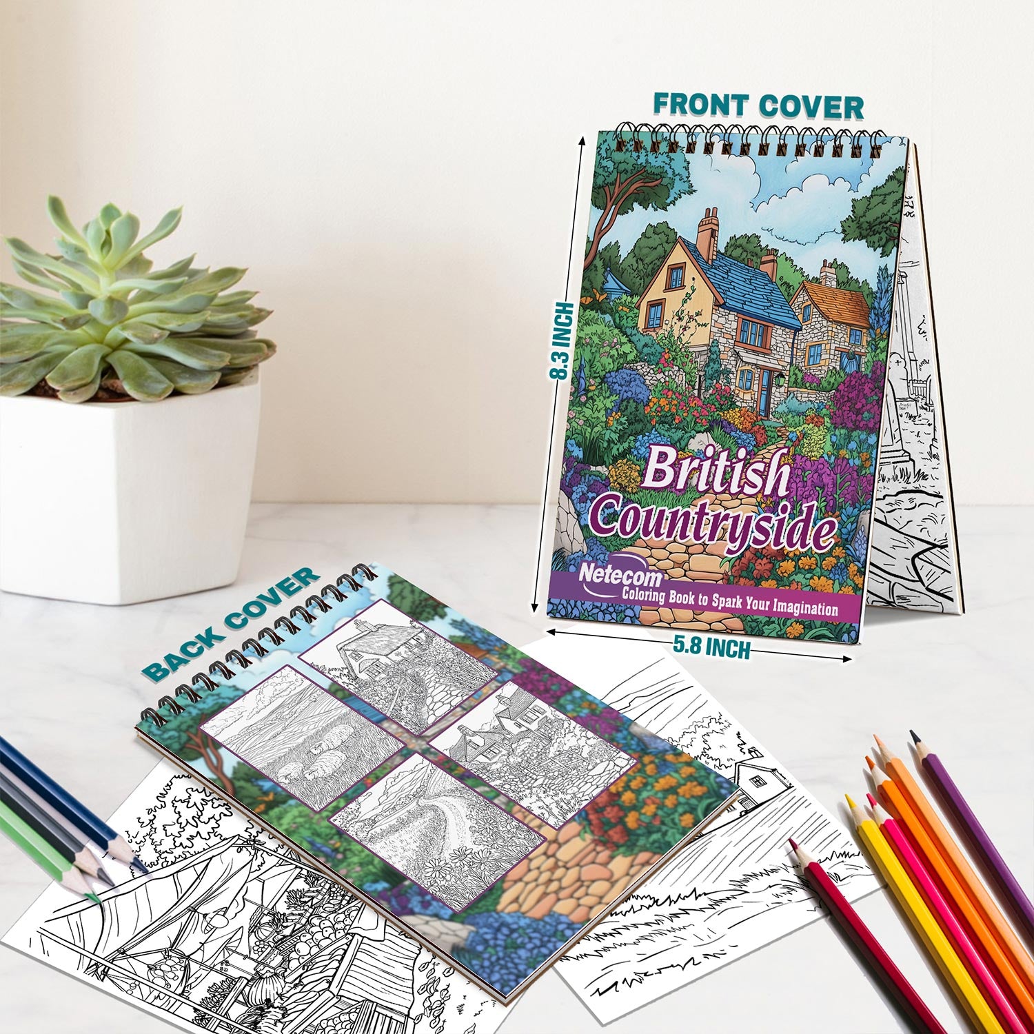 Netecom British Countryside Spiral Bound Coloring Book For Adults