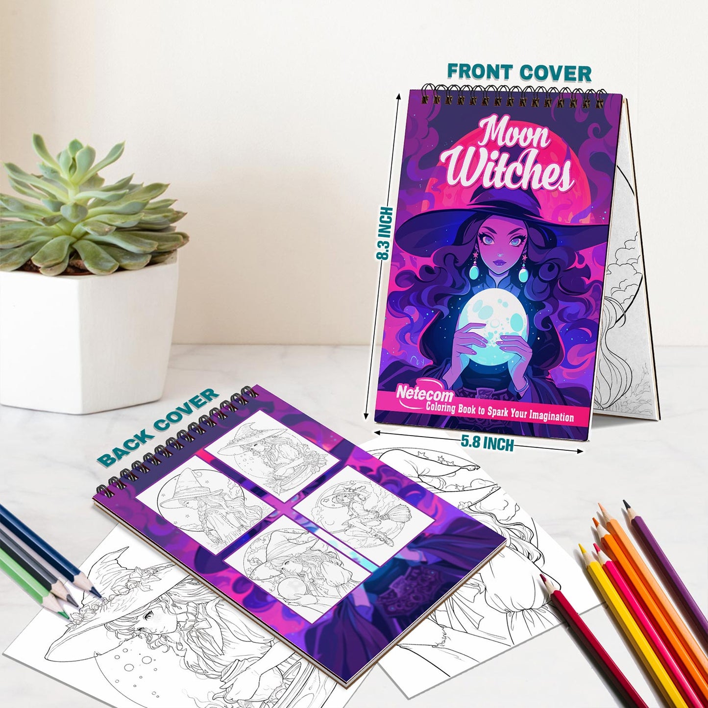 Netecom Moon Witches Spiral Bound Coloring Book For Adults