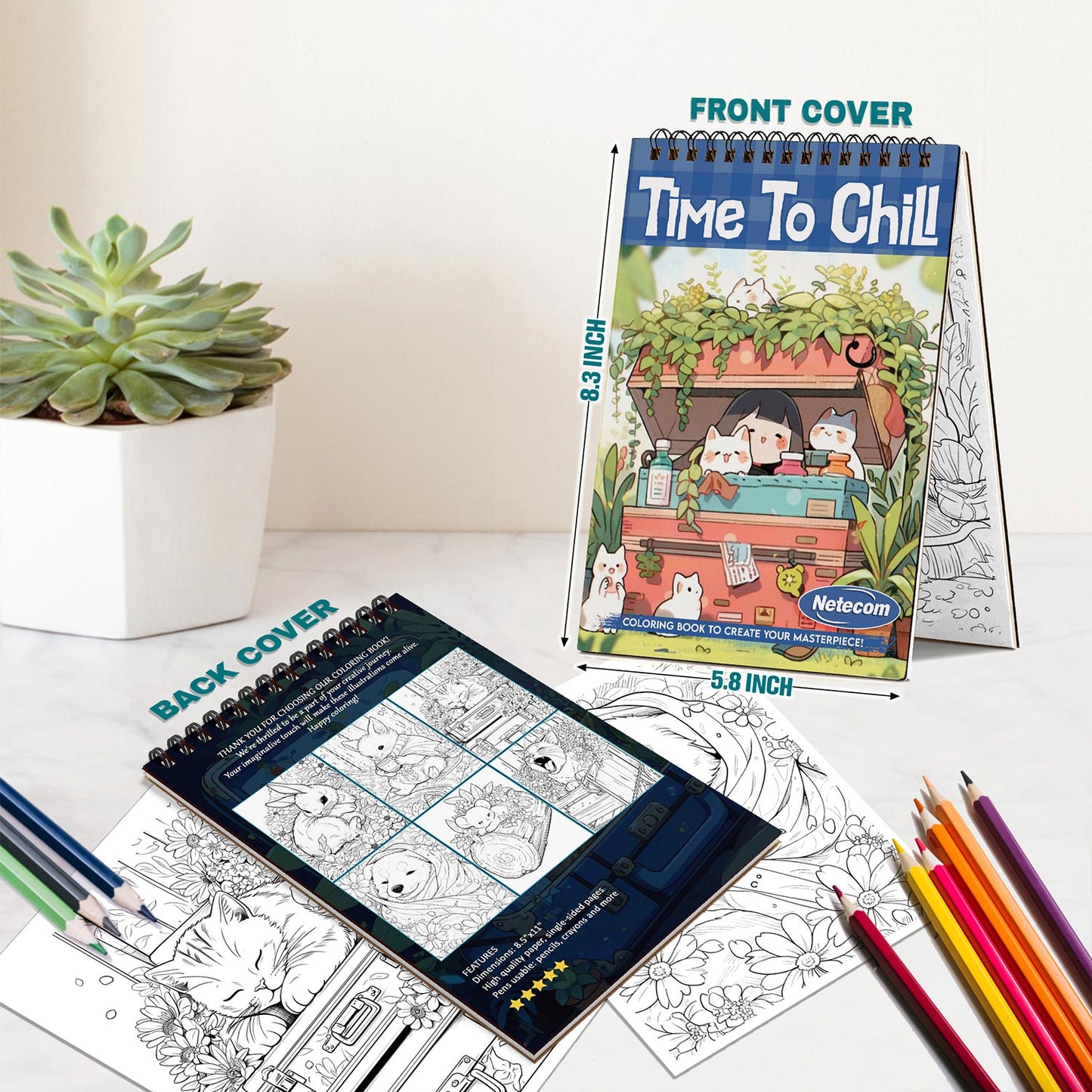 Netecom Time To Chill Spiral Bound Coloring Book For Adults