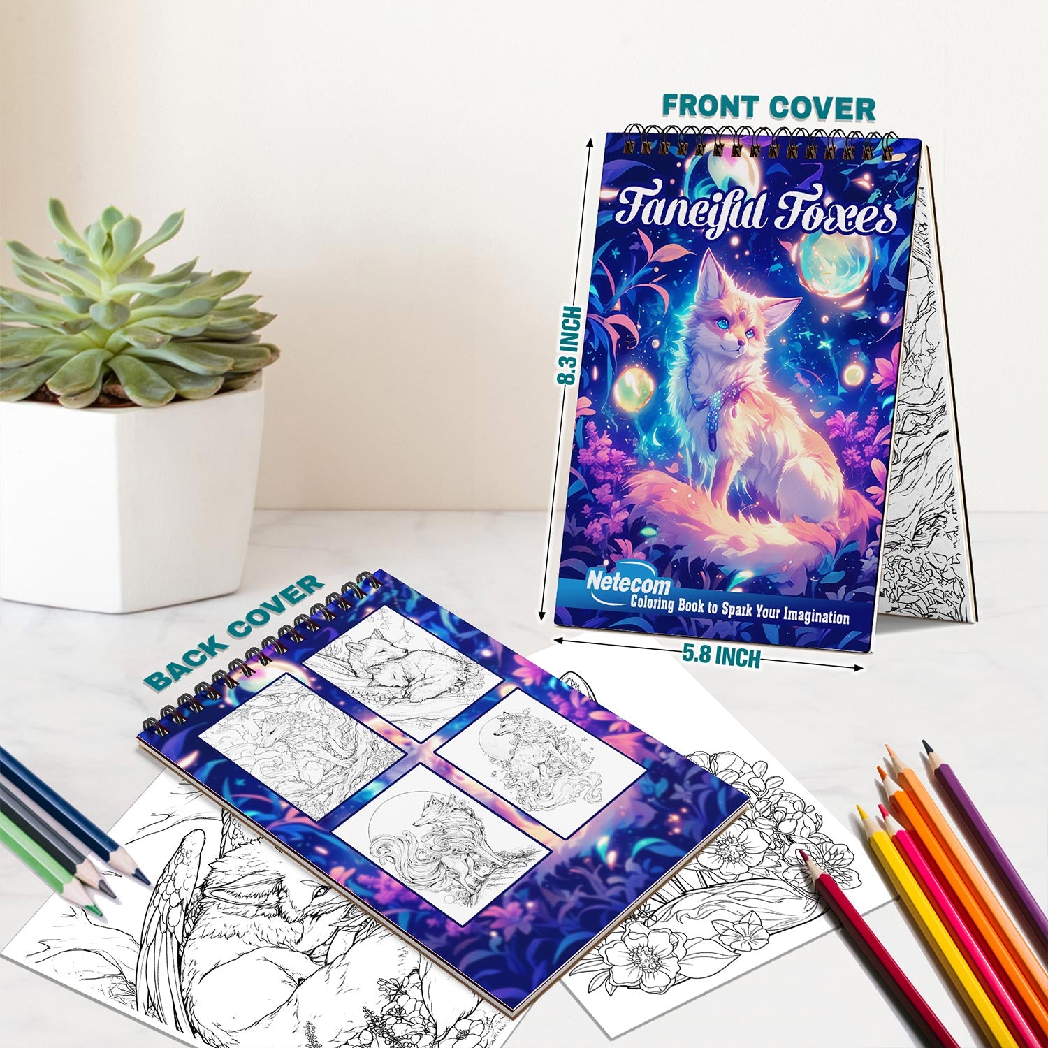 Netecom Fanciful Foxes Spiral Bound Coloring Book For Adults