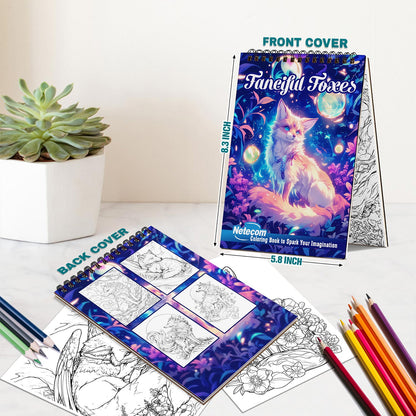 Netecom Fanciful Foxes Spiral Bound Coloring Book For Adults