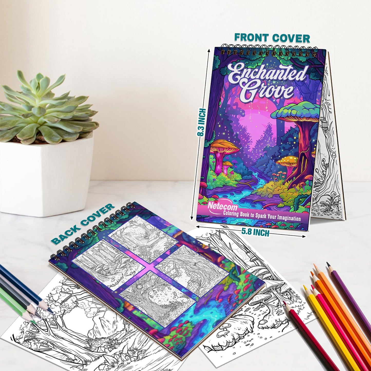 Netecom Enchanted Grove Spiral Bound Coloring Book For Adults