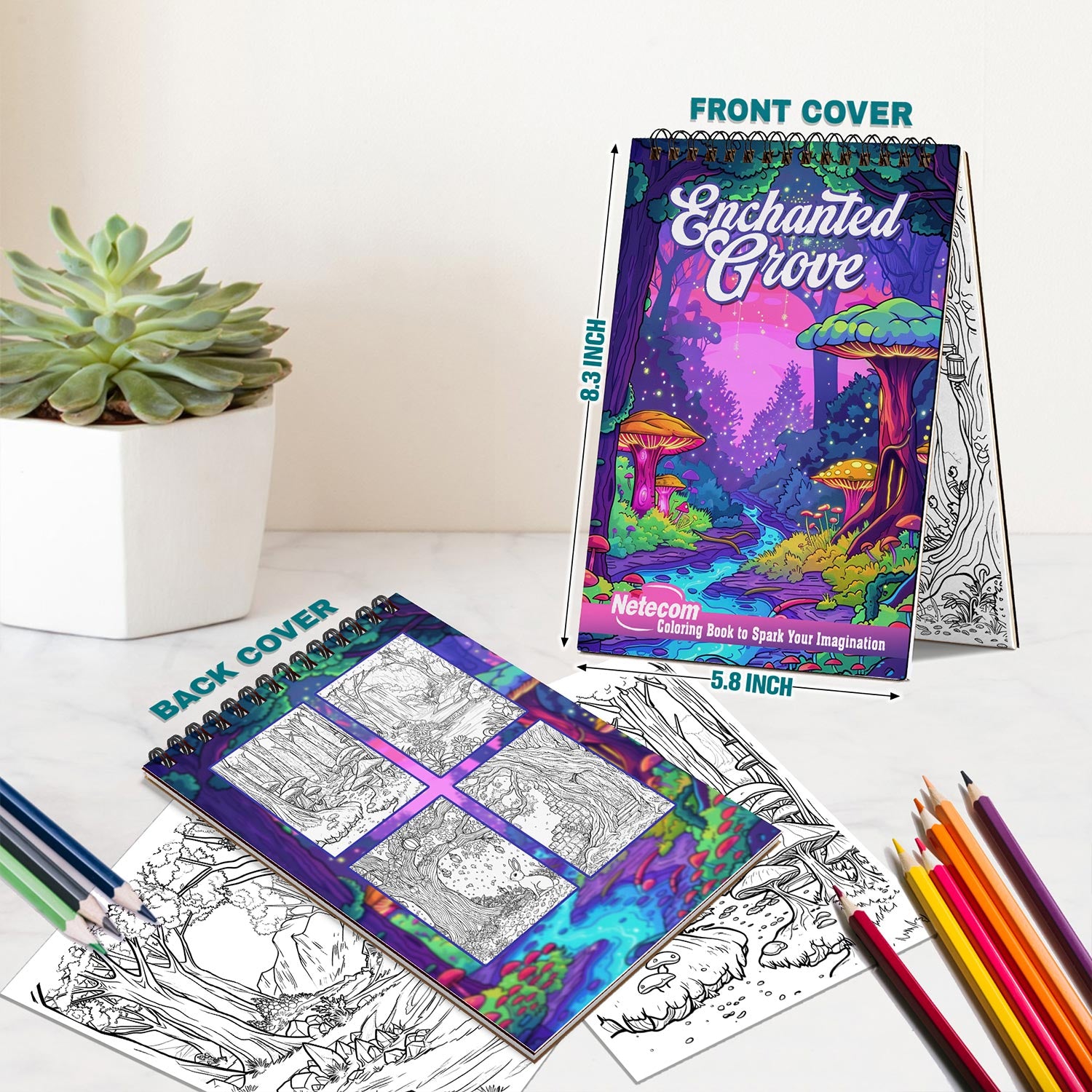 Netecom Enchanted Grove Spiral Bound Coloring Book For Adults