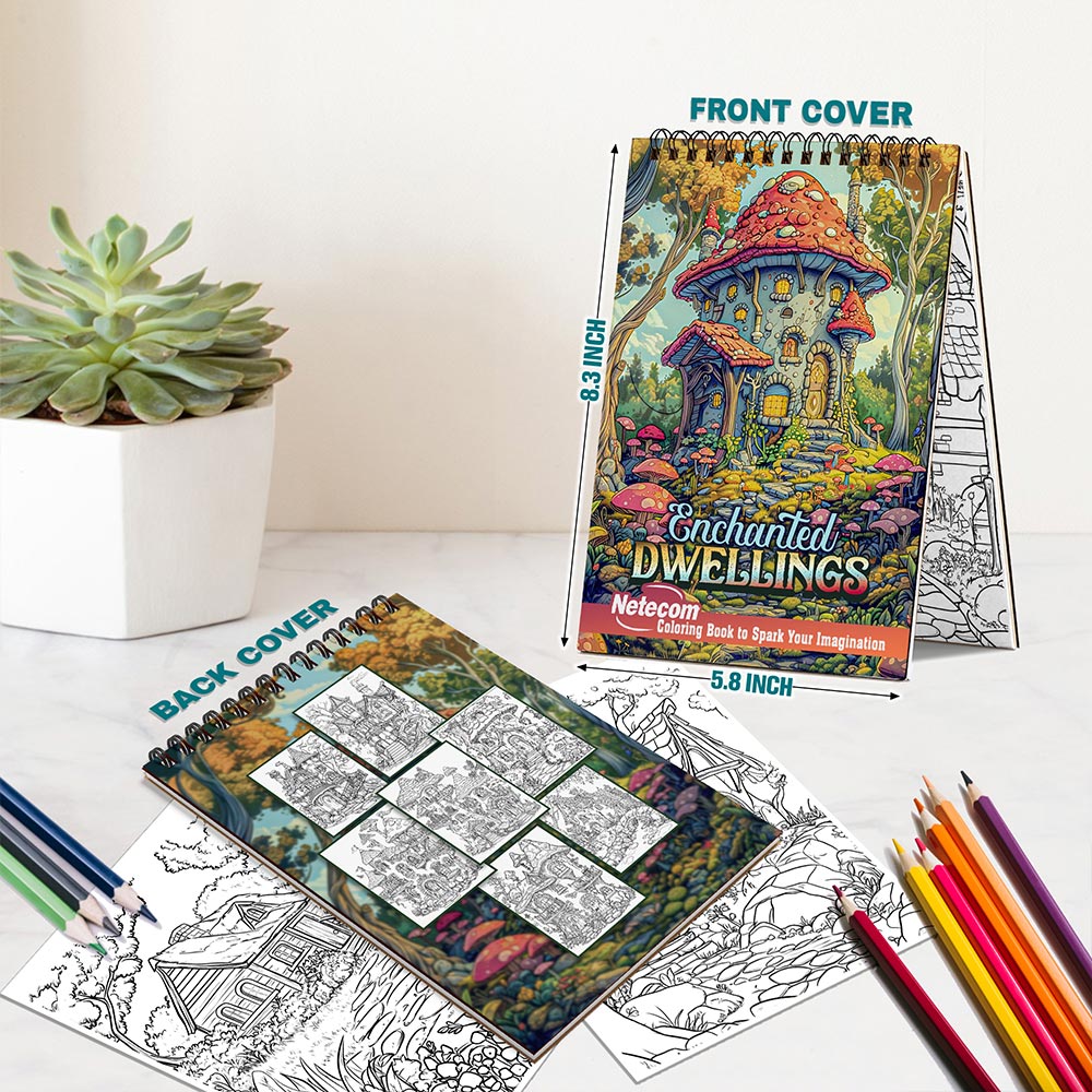 Netecom Enchanted Dwellings Spiral Bound Coloring Book For Adults