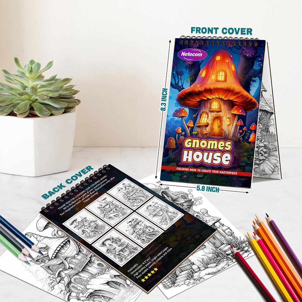 Gnomes House Spiral Bound Coloring Book For Adults