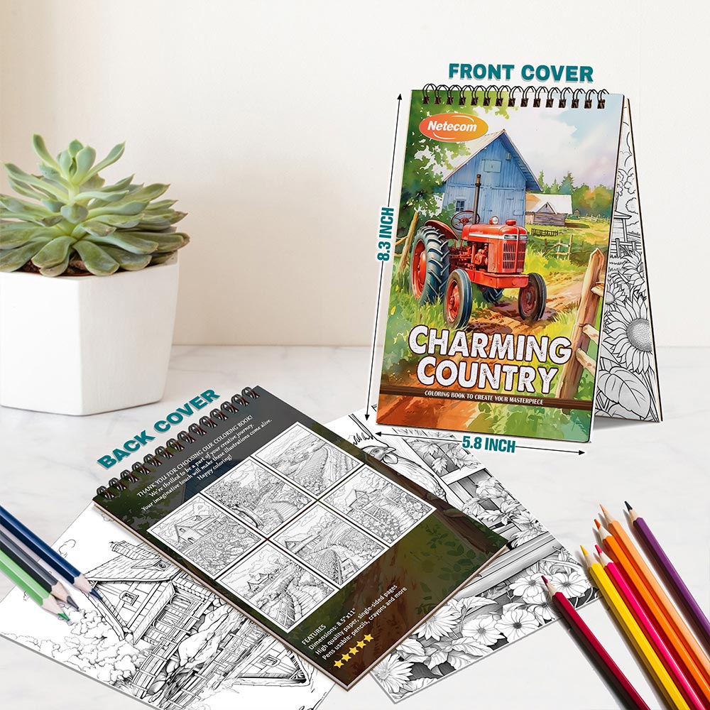 Charming Country Spiral Bound Coloring Book For Adults