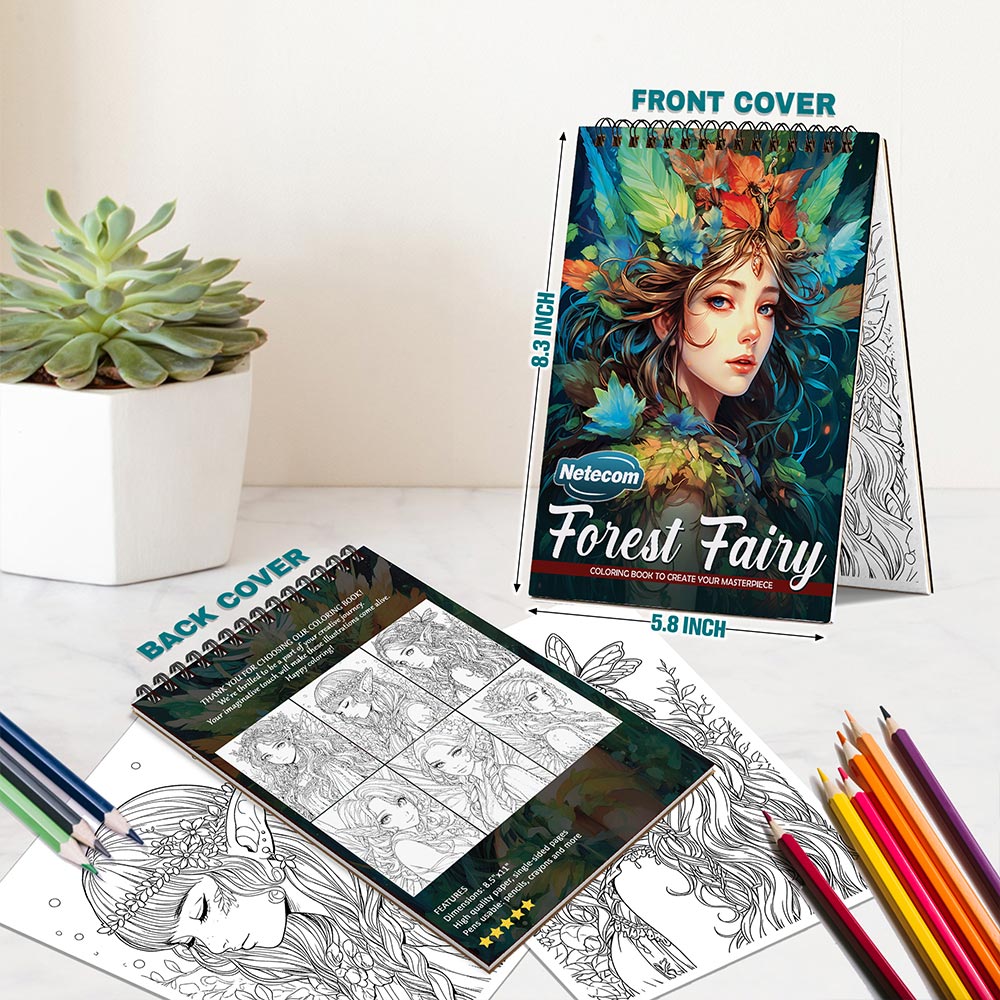 Netecom Forest Fairies Spiral Bound Coloring Book For Adults