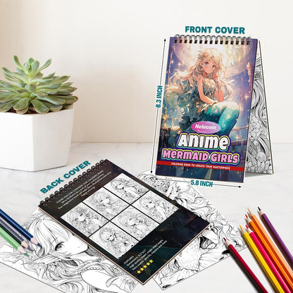 Anime Mermaid Girls Spiral Bound Coloring Book For Adults