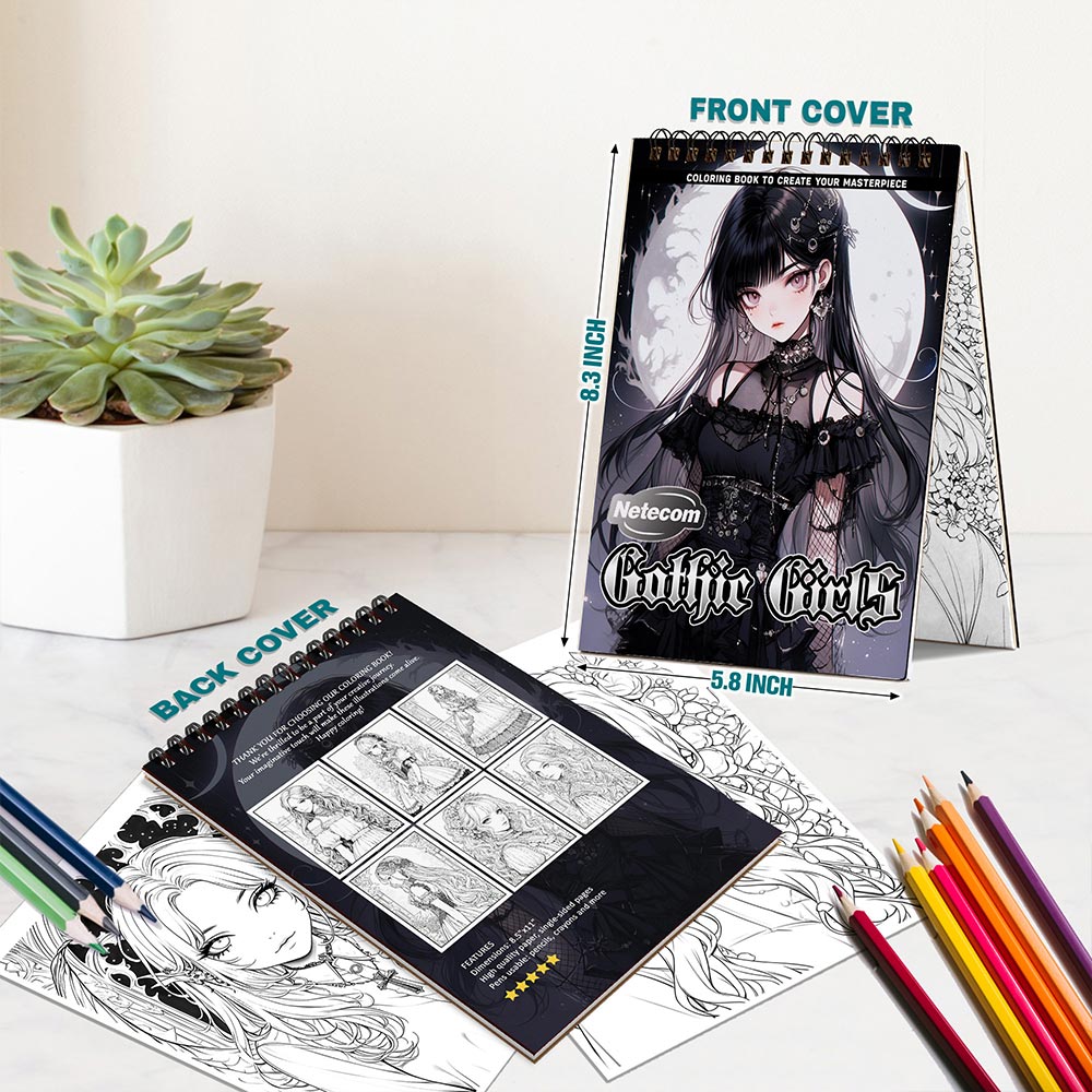 Netecom Gothic Girls Spiral Bound Coloring Book For Adults