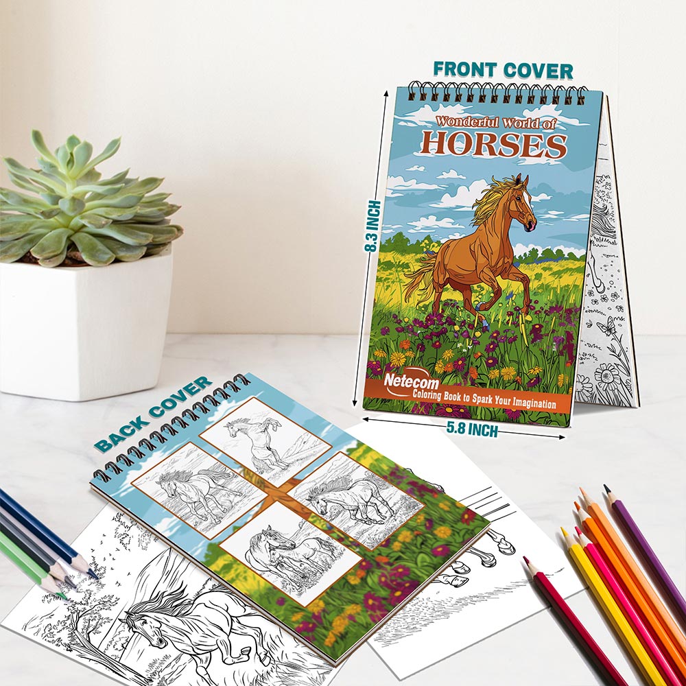 Netecom Wonderful World of Horses Spiral Bound Coloring Book For Adults