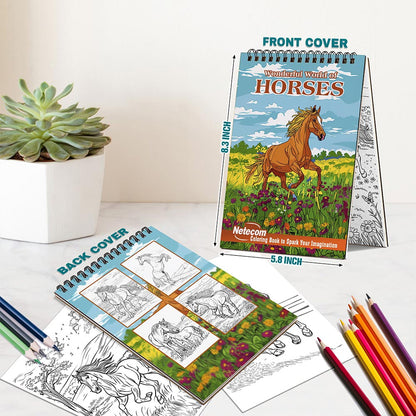 Netecom Wonderful World of Horses Spiral Bound Coloring Book For Adults