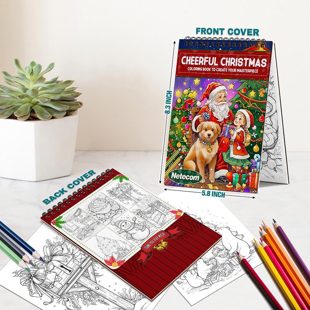 Cheerful Christmas Spiral Bound Coloring Book For Adults