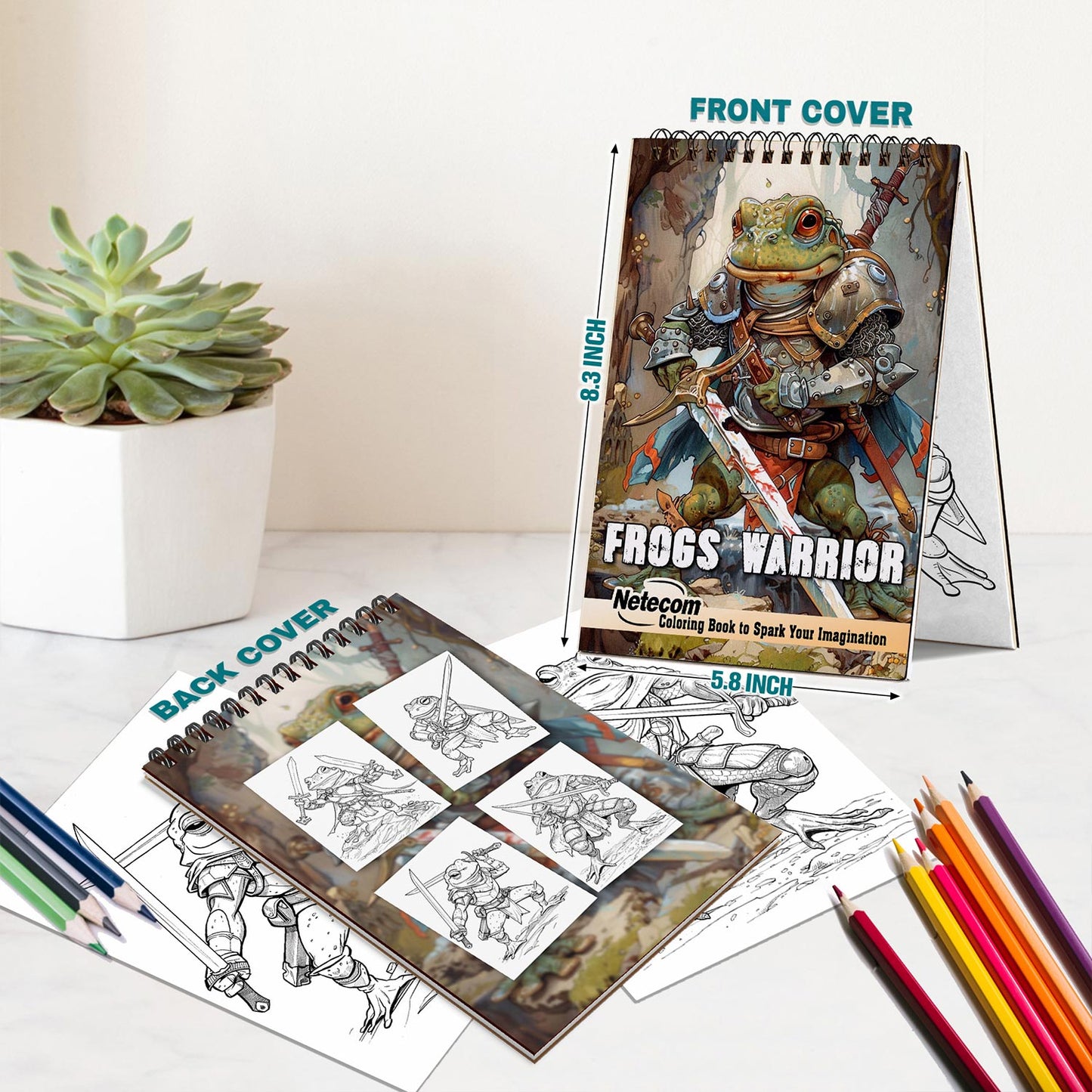 Netecom Frogs Warrior Spiral Bound Coloring Book For Adults