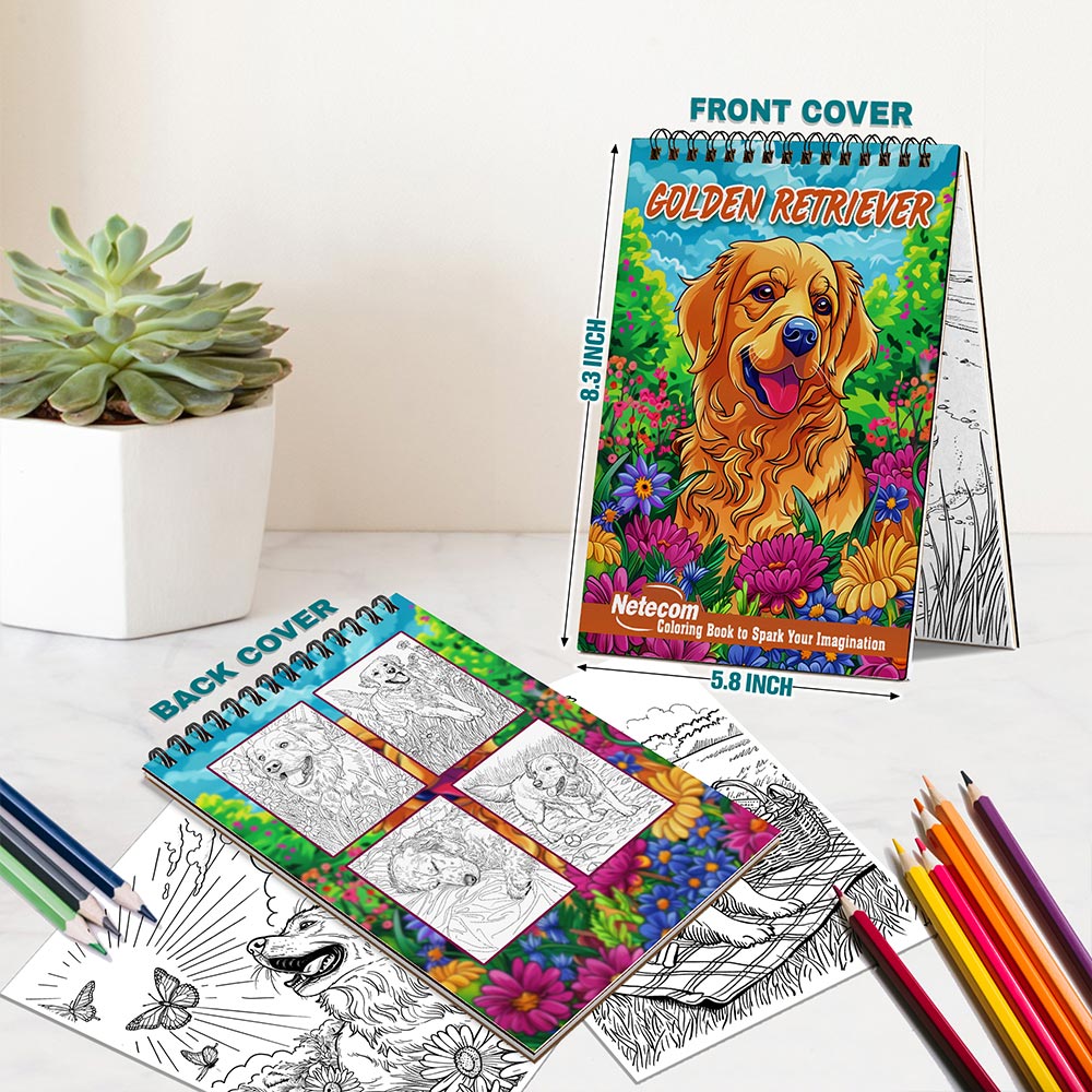 Netecom Golden Retriever Spiral Bound Coloring Book For Adults